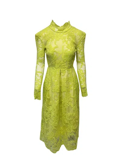Alex Perry Lace Dress With Shoulder Pads In Yellow Polyester In Green