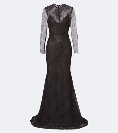 Alex Perry Lace Gown In Brown