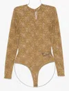 Alex Perry Lace Long-sleeve Bodysuit In Orange