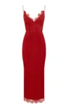 Alex Perry Lace-trimmed Suede Midi Dress In Red