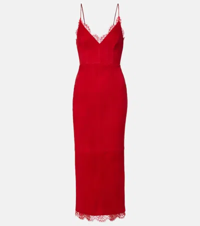 Alex Perry Midikleid Aus Veloursleder Und Spitze In Red