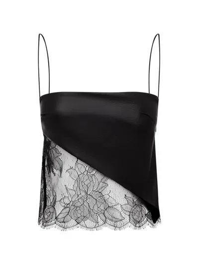 Alex Perry Lace-panel Leather Top In Black