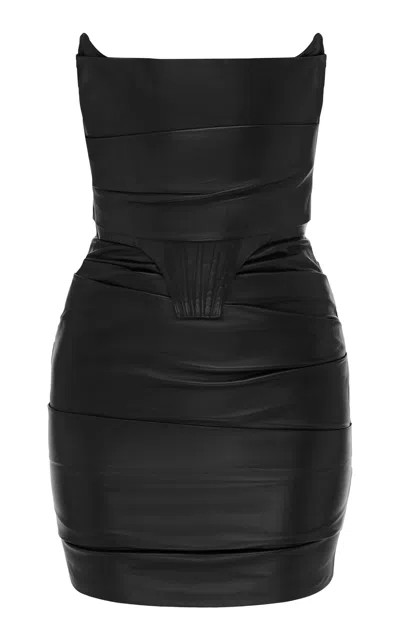 Alex Perry Leather Corset Mini Dress In Black