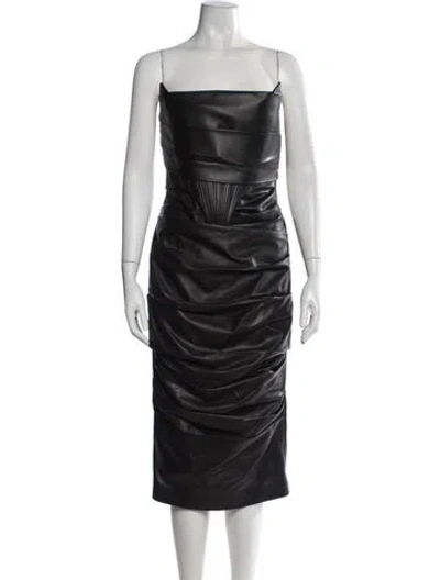 Pre-owned Alex Perry Leather Midi Length Dress In Black