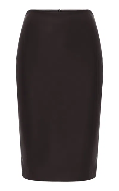 Alex Perry Leather Midi Skirt In Black