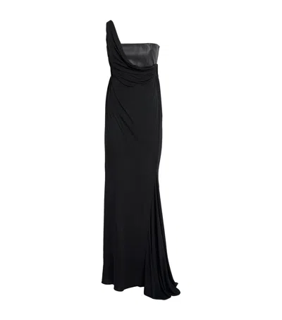 Alex Perry Leather-jersey Asymmetric Gown In Black