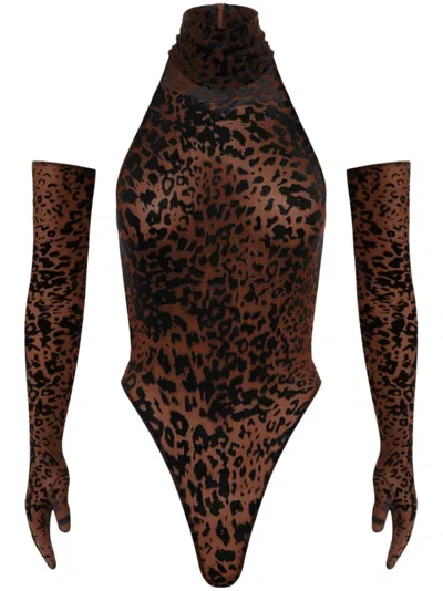 Alex Perry Leopard-print Bodysuit In Brown