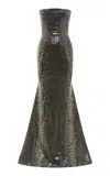 Alex Perry Leopard Sequined Strapless Gown