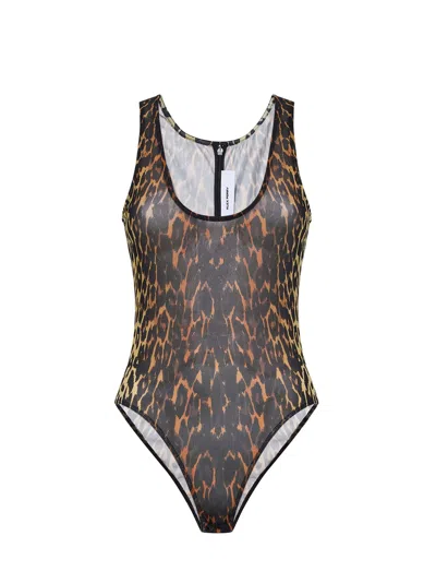 Alex Perry Leopard-print Stretch Mesh Singlet Bodysuit In Brown