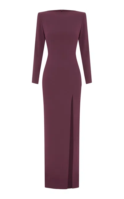 Alex Perry Long-sleeve Column Crepe Gown In Purple