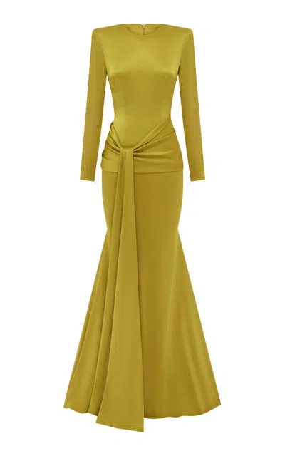 Alex Perry Long Sleeve Draped Satin Gown