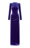 Alex Perry Long Sleeve Draped Velvet Gown