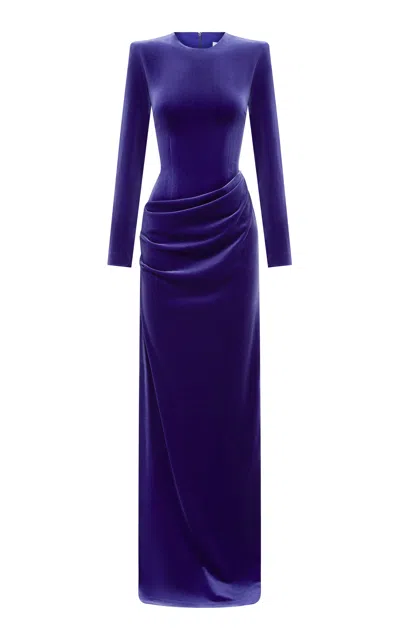 Alex Perry Long Sleeve Draped Velvet Gown