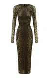 Alex Perry Long Sleeve Leopard Mesh Gown