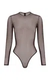 Alex Perry Long-sleeve Mesh Bodysuit In Brown