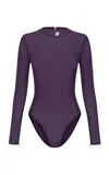 Alex Perry Long-sleeve Power Mesh Bodysuit In Purple