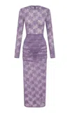 Alex Perry Long-sleeve Stretch Lace Midi Dress In Purple