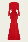 Alex Perry Long-sleeve Twist Gown Crepe Jersey In Red