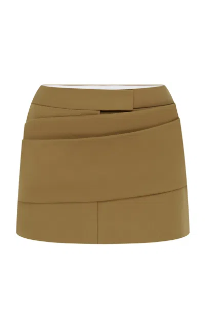 Alex Perry Low-rise Cotton Mini Skirt In Khaki