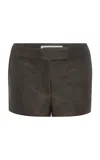Alex Perry Low-rise Leather Mini Shorts In Brown