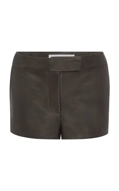 Alex Perry Low-rise Leather Mini Shorts In Brown