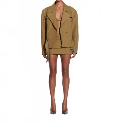 Alex Perry Low Rise Mini Skirt In Khaki In Green