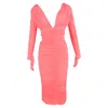 Alex Perry Marin Ruched Midi Dress In Coral Polyamide In Pink