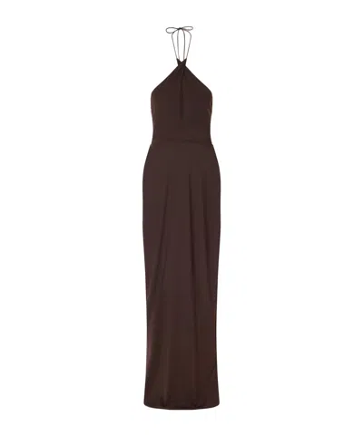 Alex Perry Mesh Halterneck Midi Dress In Brown