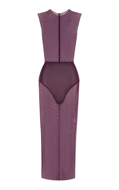Alex Perry Mesh Midi Dress In Burgundy