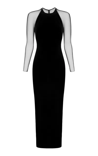 Alex Perry Mesh-paneled Velvet Maxi Dress In Black