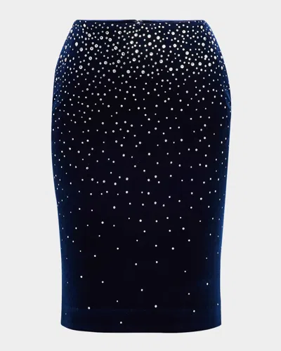 Alex Perry Midi Skirt In Crystal Velvet In Midnight