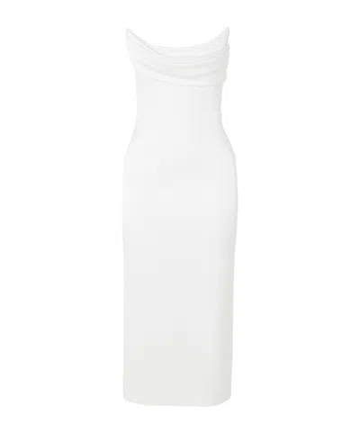 Alex Perry Strapless Draped Satin-crepe Midi Dress In White