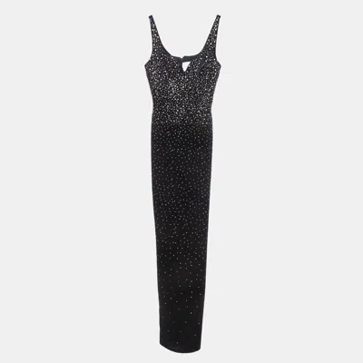 Alex Perry Navy Blue Velvet Crystal-embellished Gown In Black