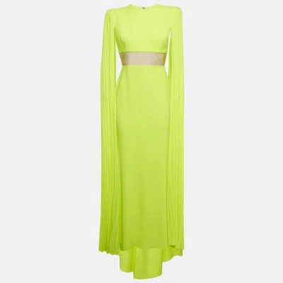 Pre-owned Alex Perry Neon Green Crepe Shoulder Drape Raina Maxi Dress M