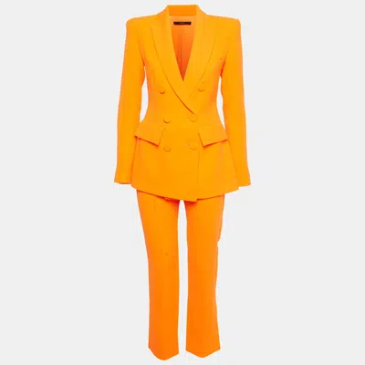 Alex Perry Neon Orange Crepe Double Breasted Blazer And Pant Suit