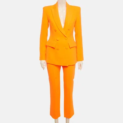 Pre-owned Alex Perry Neon Orange Crepe Double Breasted Blazer And Pant Suit S
