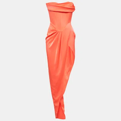 Pre-owned Alex Perry Neon Orange Harland Draped Satin Corset Gown S
