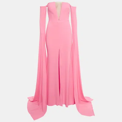 Pre-owned Alex Perry Neon Pink Crepe Strapless Shoulder Drape Crinoline Gown M