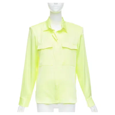 Pre-owned Alex Perry Neon Yellow Padded Shoulder Button Down Overshirt Uk8 S