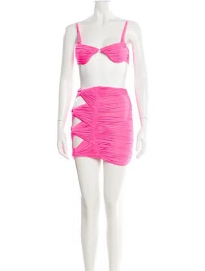 Pre-owned Alex Perry Nylon Bow Accents Skirt Set In Pink