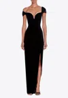 Alex Perry Off-shoulder Longline Corset Gown In Black