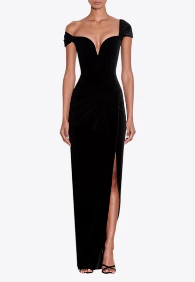 Alex Perry Off-shoulder Longline Corset Gown In Black