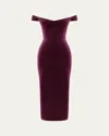 Alex Perry Off-the-shoulder Velvet Corset Midi Dress In Plum