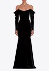 Alex Perry Off-shoulder Velvet Gown In Black
