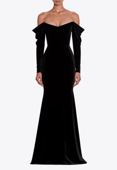 Alex Perry Off-shoulder Velvet Gown In Black