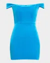 Alex Perry Off-the-shoulder Corset Velvet Mini Dress In Blue