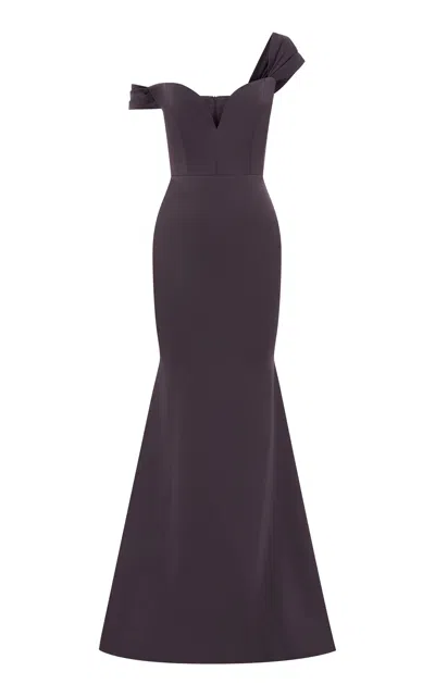 Alex Perry Off-the-shoulder Corseted Satin Gown