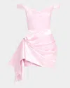 Alex Perry Off-the-shoulder Draped Duchesse Satin Mini Dress In Ice Pink