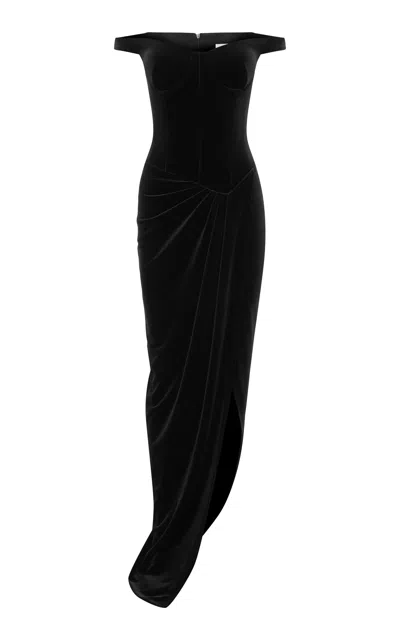 Alex Perry Off-the-shoulder Split Velvet Gown