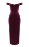 Alex Perry Off-the-shoulder Velvet Corset Midi Dress In Plum